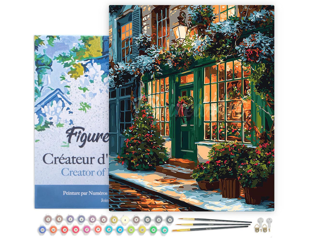 Malen nach Zahlen 40x50cm auf Keilrahmen gespannt Figured’Art Festliche grüne Tür