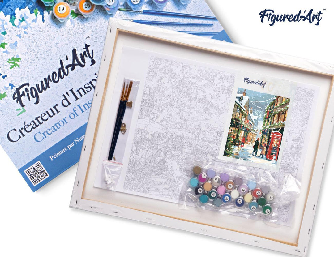 Malen nach Zahlen 40x50cm auf Keilrahmen gespannt Figured’Art Britische Weihnachtsstraße