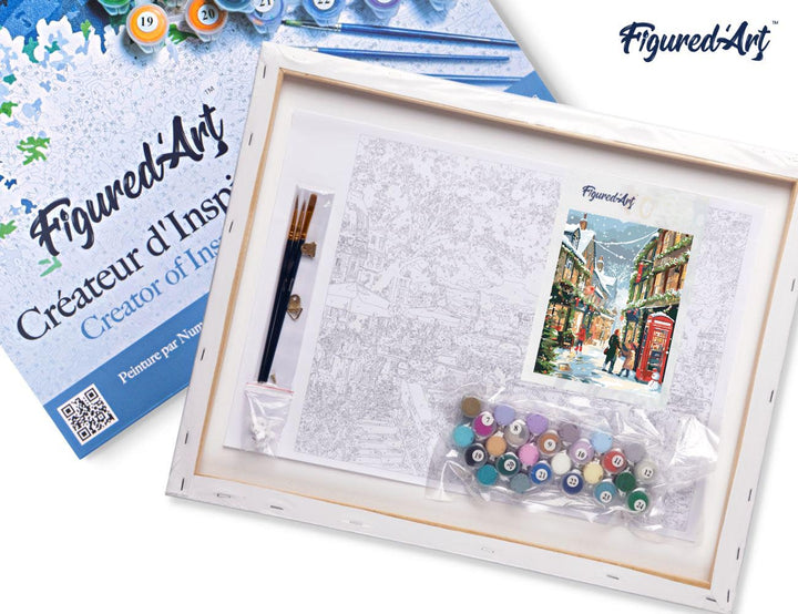 Malen nach Zahlen 40x50cm auf Keilrahmen gespannt Figured’Art Britische Weihnachtsstraße