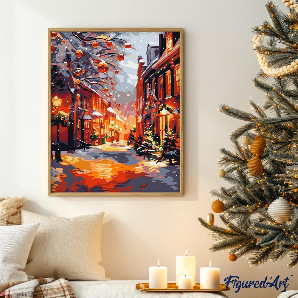 Malen nach Zahlen 40x50cm ohne Keilrahmen Figured’Art Weihnachten zur goldenen Stunde