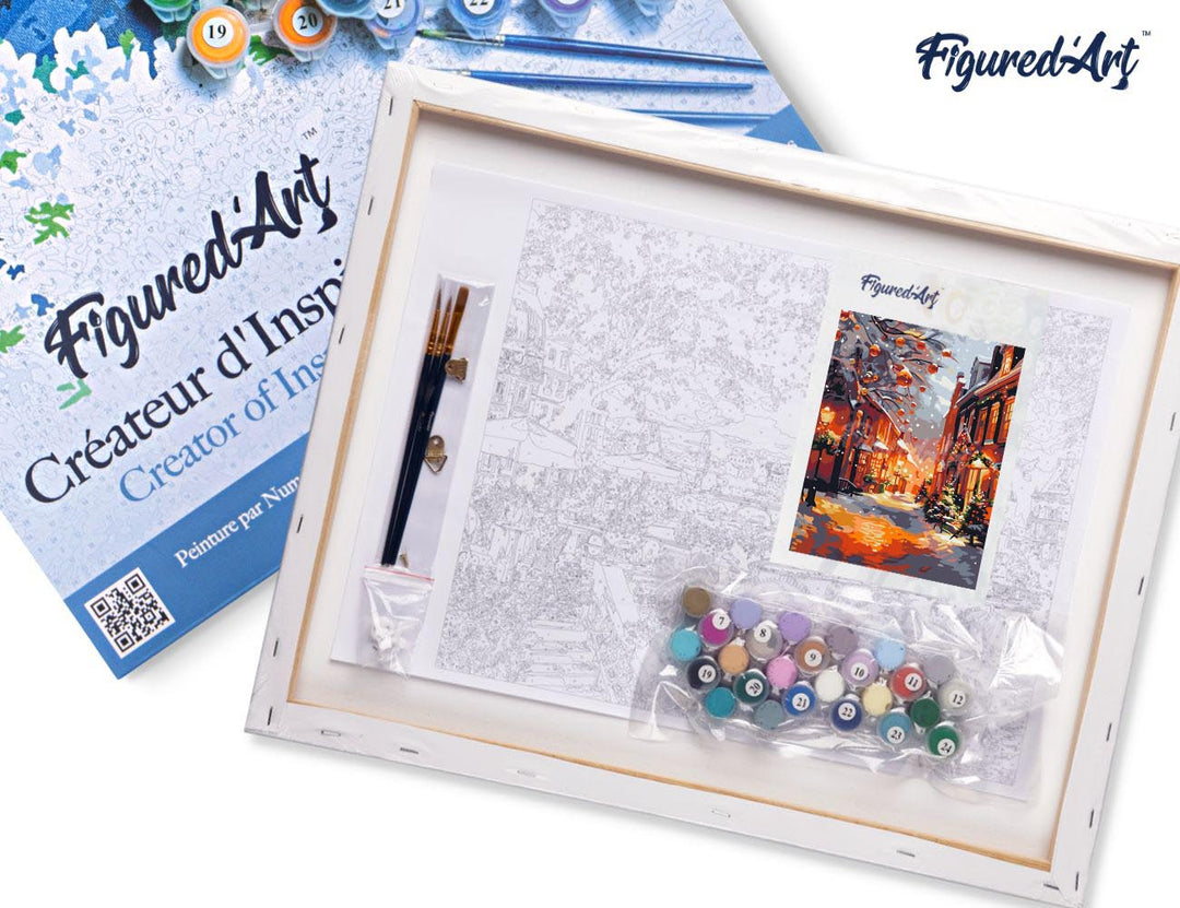 Malen nach Zahlen 40x50cm auf Keilrahmen gespannt Figured’Art Weihnachten zur goldenen Stunde - Kidis Art