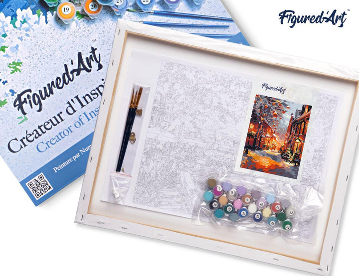 Malen nach Zahlen 40x50cm auf Keilrahmen gespannt Figured’Art Weihnachten zur goldenen Stunde - Kidis Art