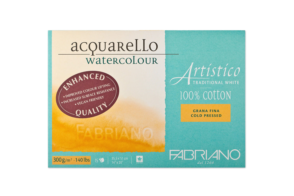 Fabriano Artistico - traditional white - Block - 35,5x51cm - 300g - 15 Blatt - fein gekörnt - Kidis Art