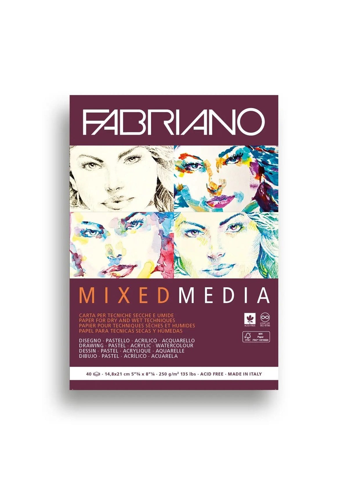 Fabriano Mixed Media Block - A5 - 250g - 40 Blatt - Kidis Art
