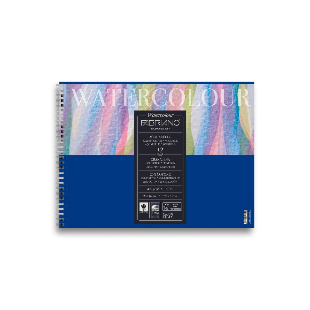 Fabriano Watercolour cold pressed Block - 24x32cm - 300g - 12 Blatt - Spirale - Kidis Art