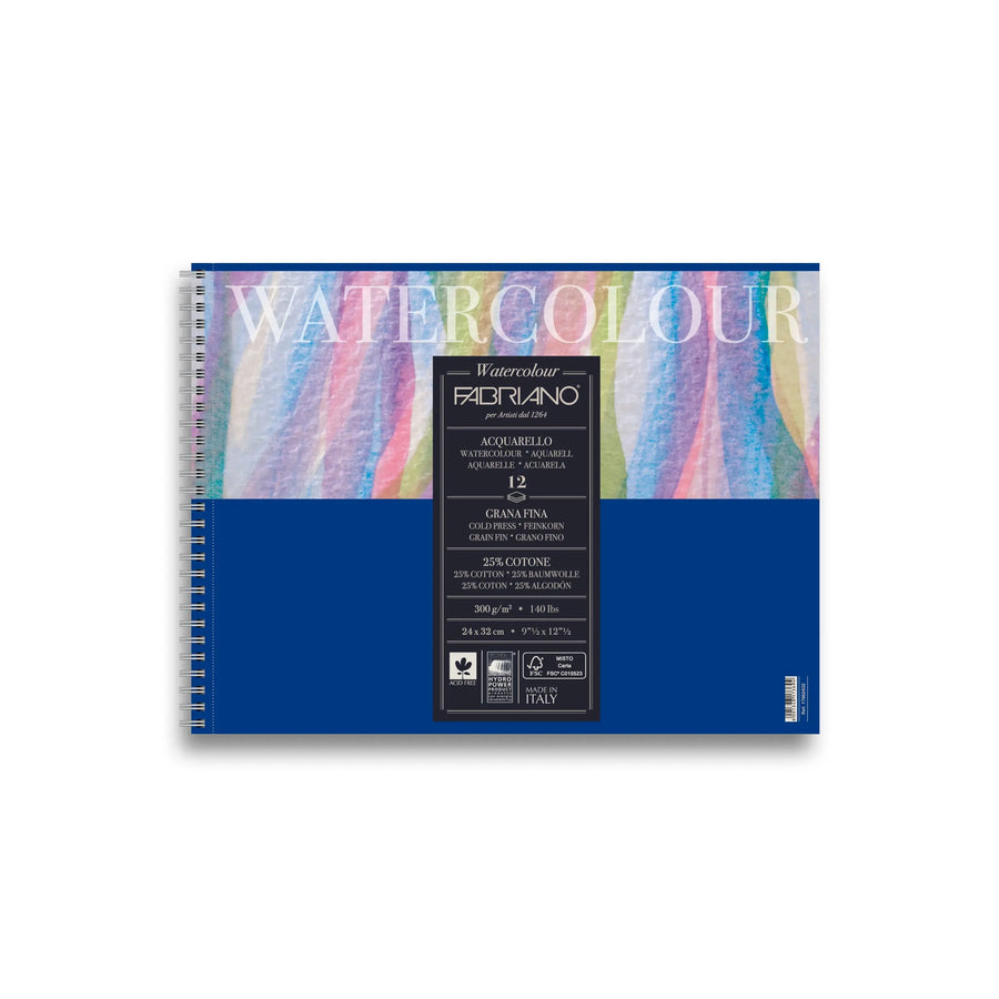 Fabriano Watercolour cold pressed Block - 24x32cm - 300g - 12 Blatt - Spirale
