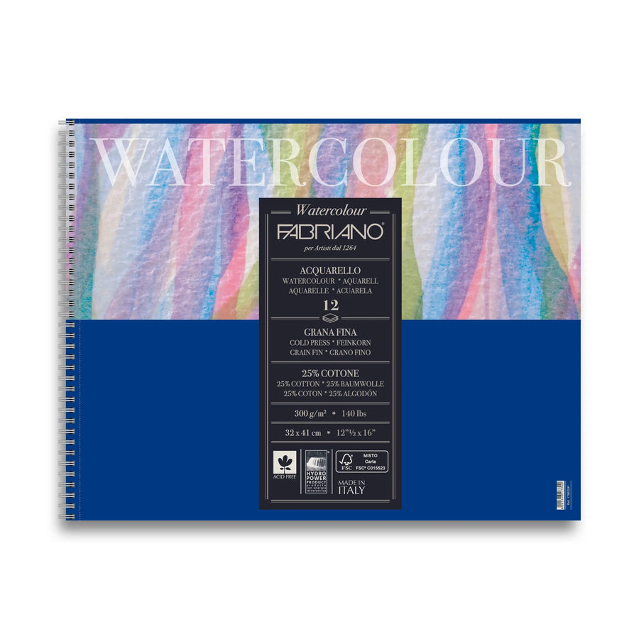 Fabriano Watercolour cold pressed Block - 32x41cm - 300g - 12 Blatt - Spirale