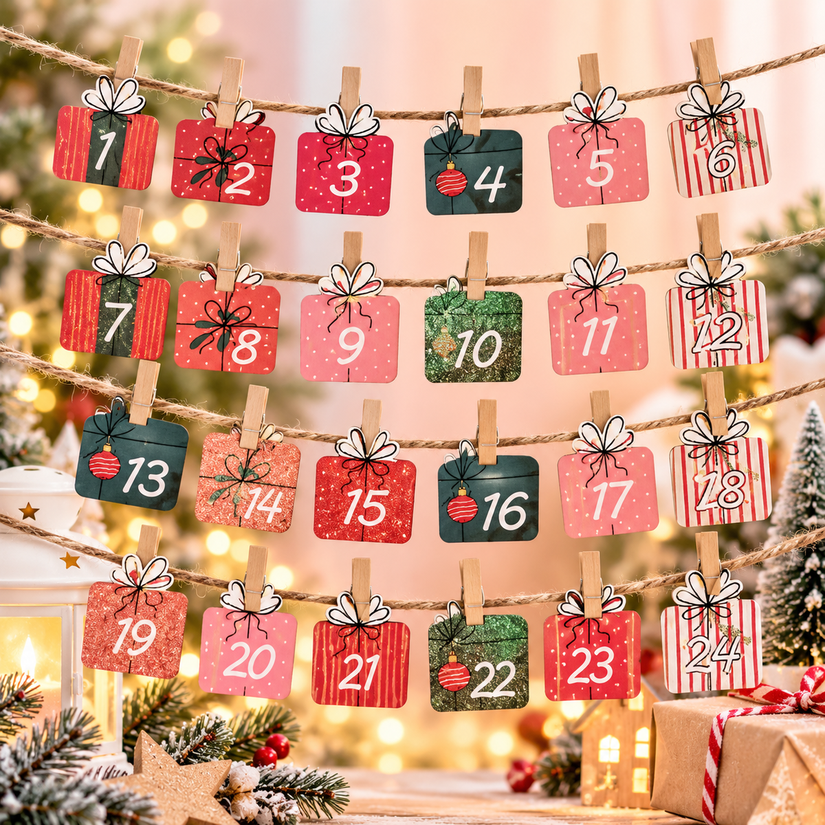 Adventskalender Klammern Farbig