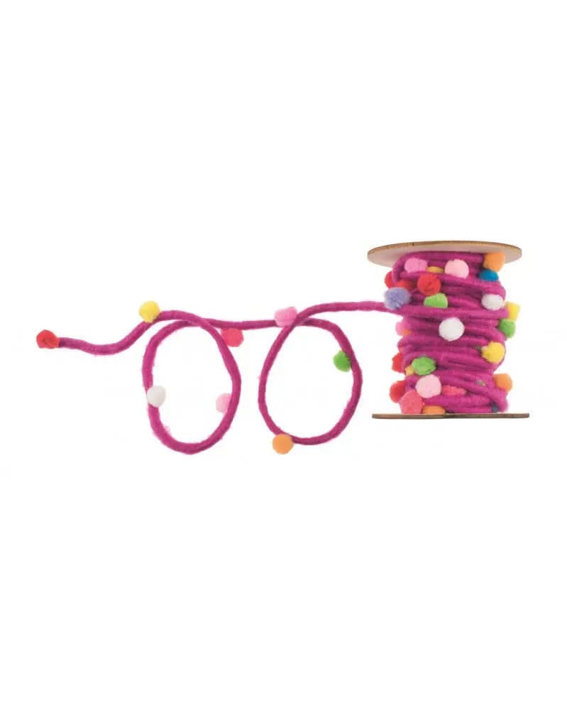 Filzkordel mit Pompons flieder, 5M/Rolle - Kidis Art