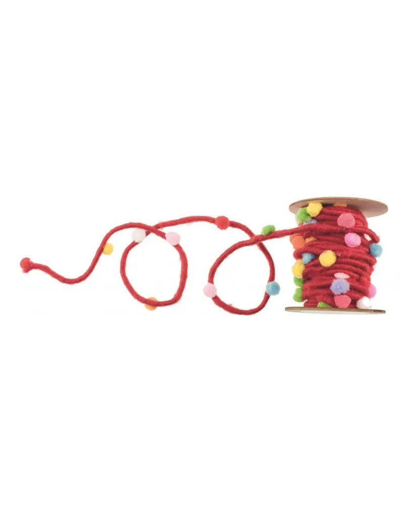 Filzkordel mit Pompons, rot, 5M/Rolle