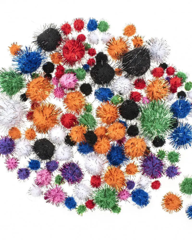 Glitter Pompon mix, 100St. 15-30mm