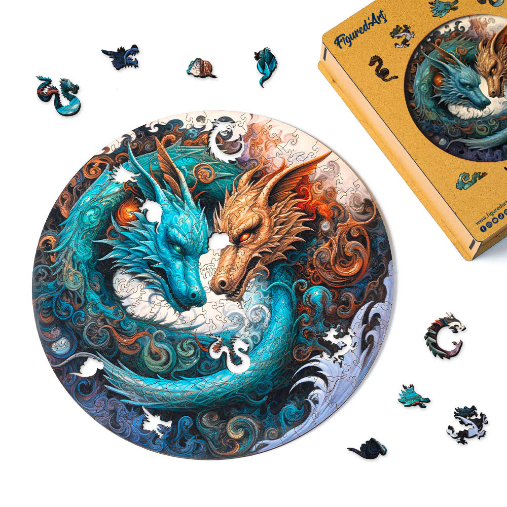 Holzpuzzle 2D Design – Drachen-Duo - Kidis Art