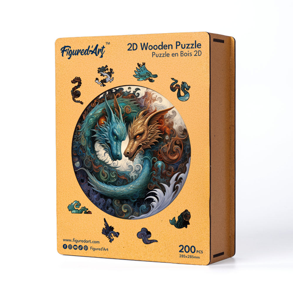 Holzpuzzle 2D Design – Drachen-Duo - Kidis Art