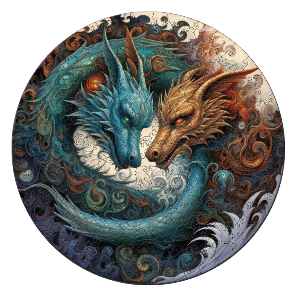 Holzpuzzle 2D Design – Drachen-Duo - Kidis Art