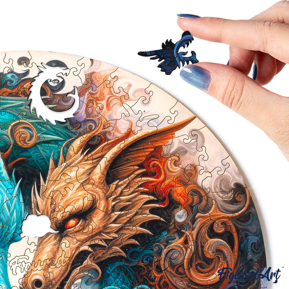 Holzpuzzle 2D Design – Drachen-Duo - Kidis Art