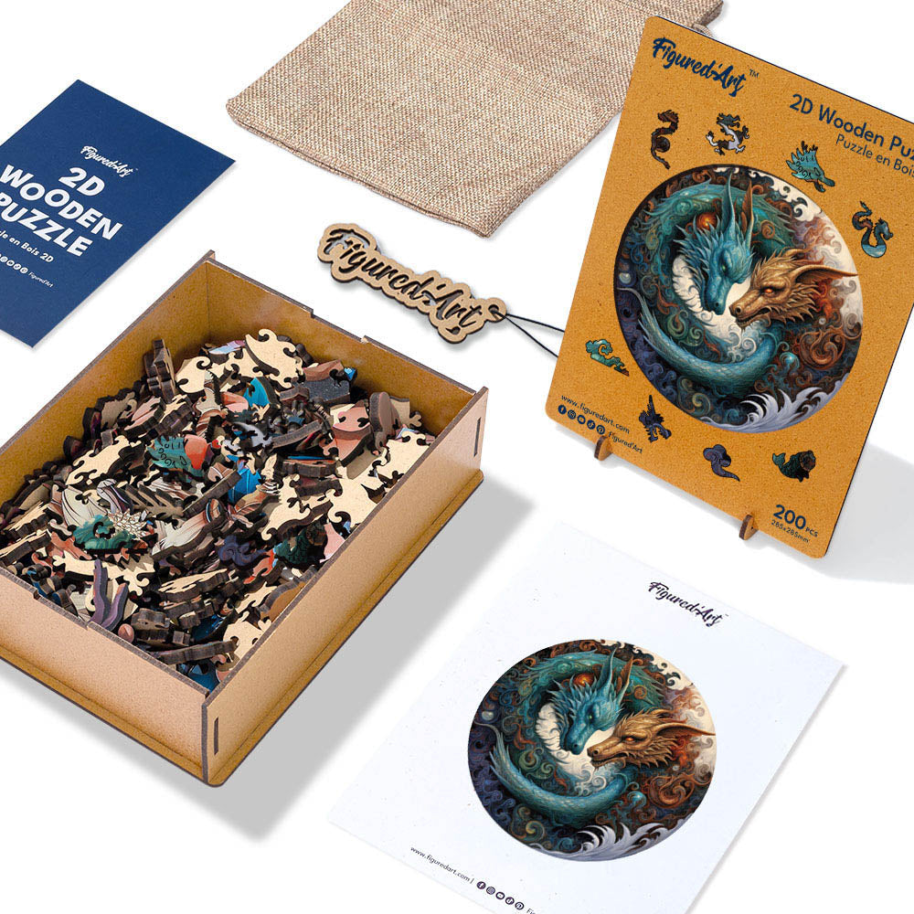 Holzpuzzle 2D Design – Drachen-Duo - Kidis Art