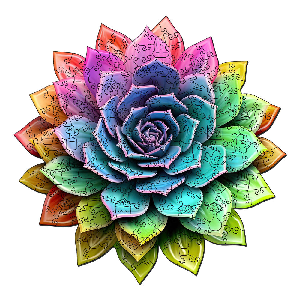 Holzpuzzle 2D Design – Regenbogen-Sukkulente - Kidis Art