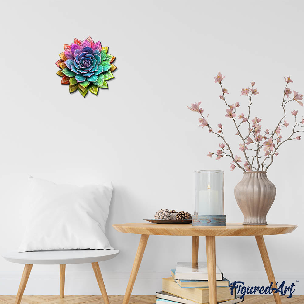 Holzpuzzle 2D Design – Regenbogen-Sukkulente - Kidis Art