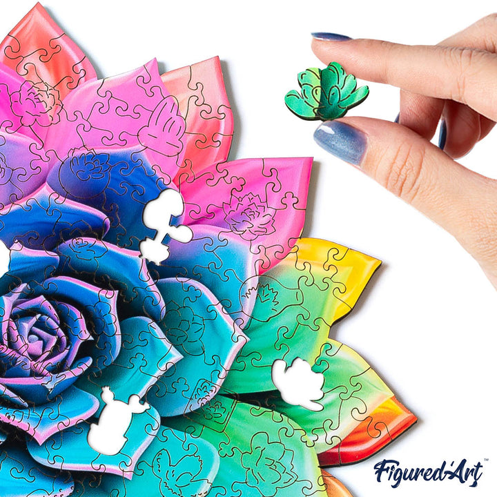 Holzpuzzle 2D Design – Regenbogen-Sukkulente