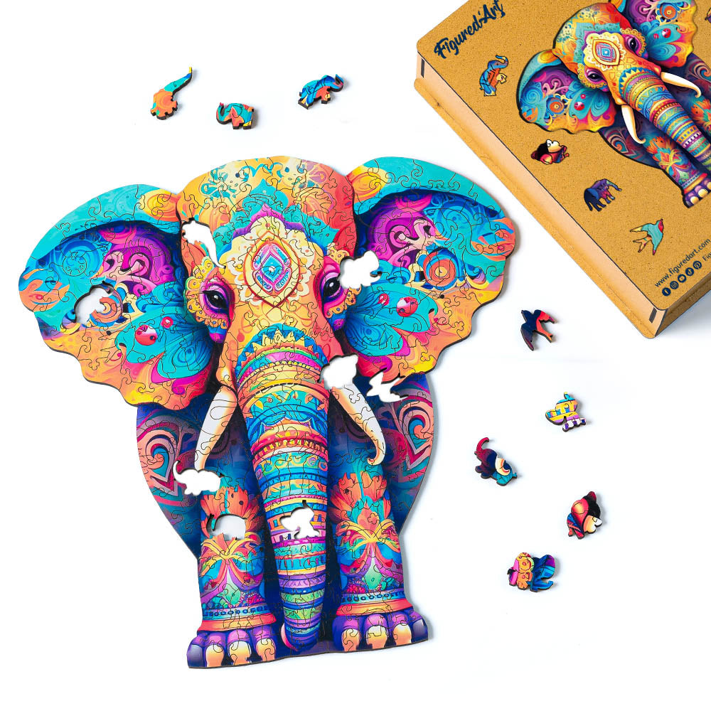 Holzpuzzle 2D Design – Majestätischer Elefant - Kidis Art