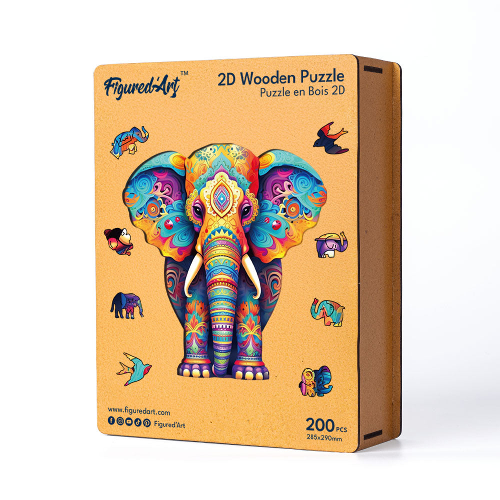 Holzpuzzle 2D Design – Majestätischer Elefant - Kidis Art