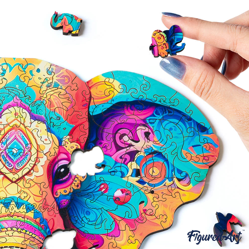 Holzpuzzle 2D Design – Majestätischer Elefant - Kidis Art