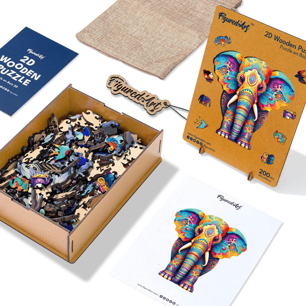 Holzpuzzle 2D Design – Majestätischer Elefant - Kidis Art
