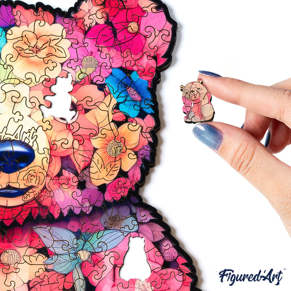 Holzpuzzle 2D Design – Blumenbär