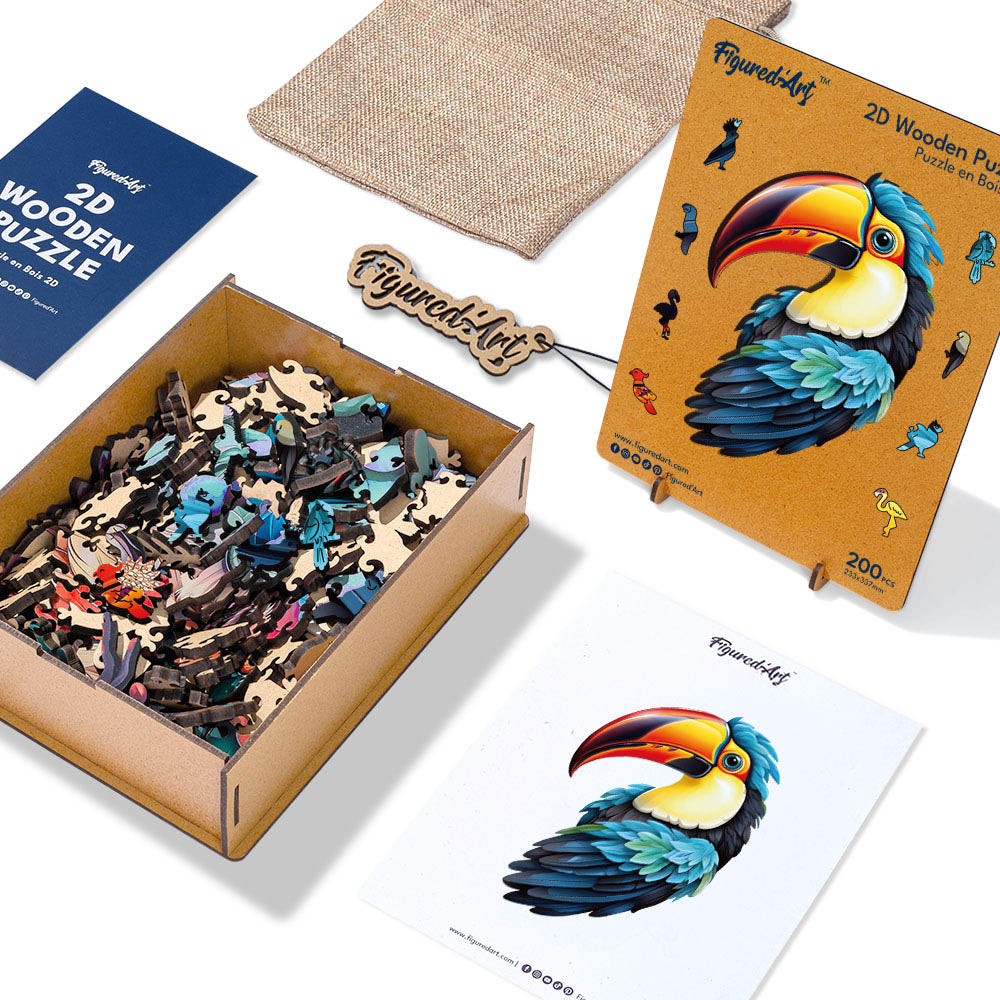 Holzpuzzle 2D Design – Bunter Tukan - Kidis Art