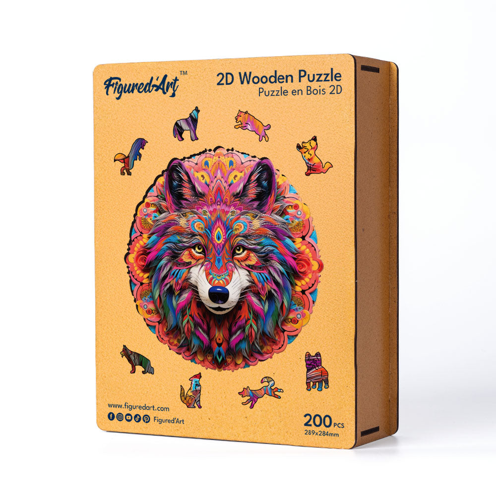 Holzpuzzle 2D Design – Lebhafter Wolf