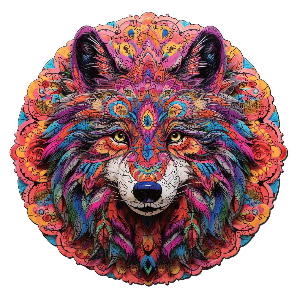 Holzpuzzle 2D Design – Lebhafter Wolf