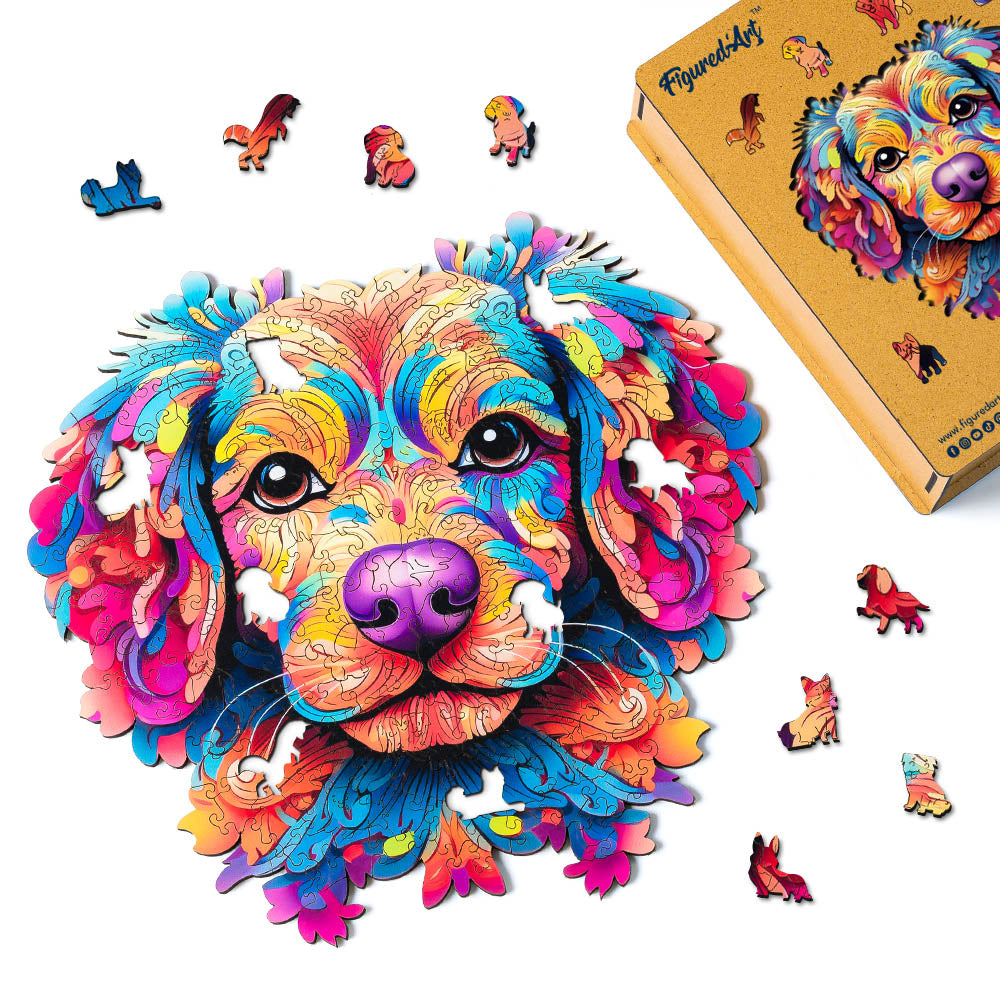 Holzpuzzle 2D Design – Buntes Hundeporträt - Kidis Art