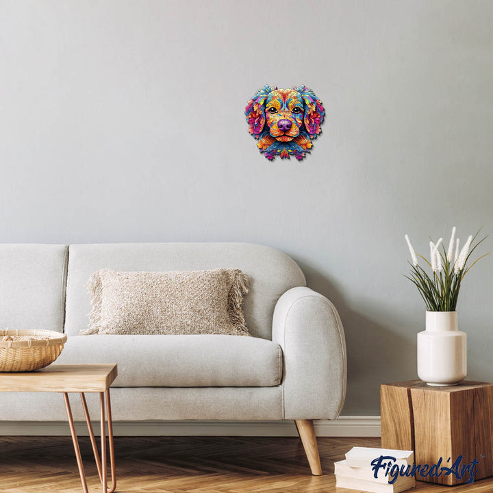 Holzpuzzle 2D Design – Buntes Hundeporträt