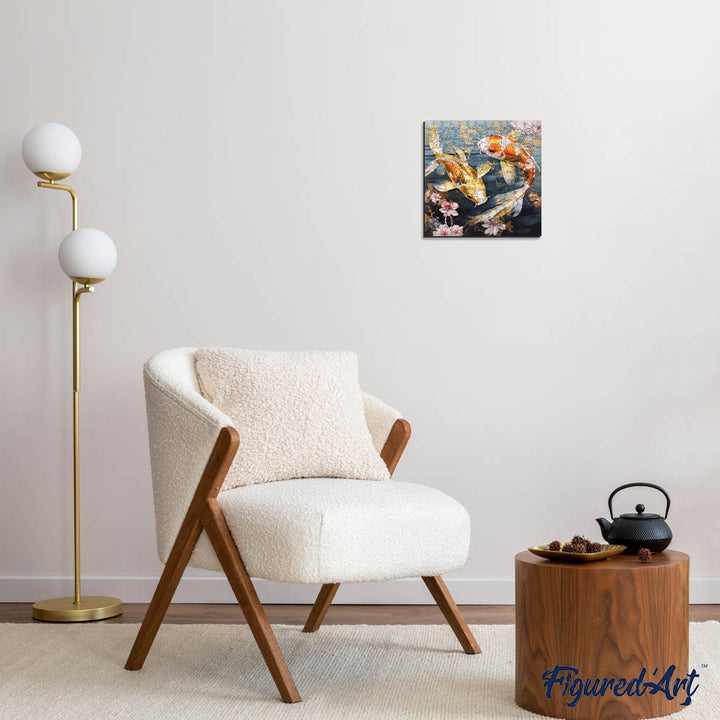 Holzpuzzle 2D Design – Koi-Karpfen und Blumen