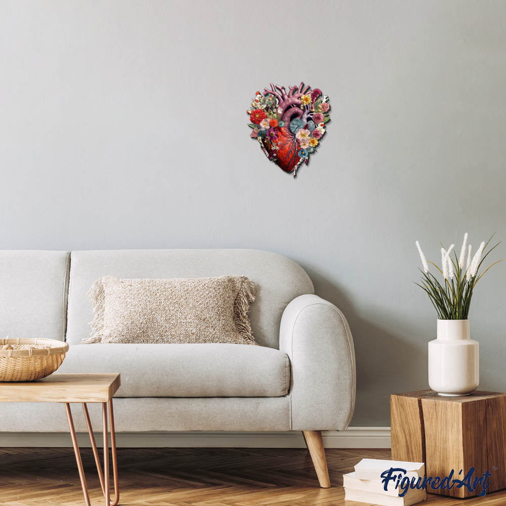 Holzpuzzle 2D Design – Anatomie des blumigen Herzens