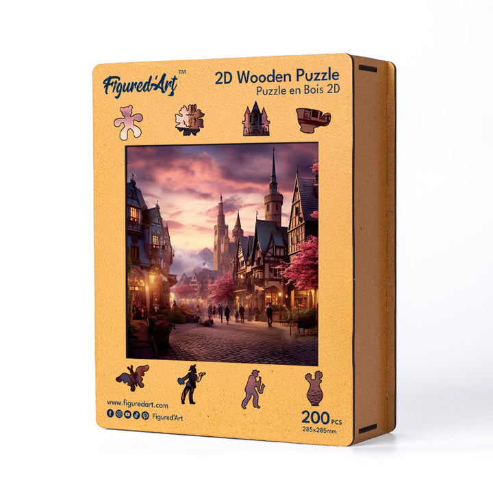 Holzpuzzle 2D Design – Märchenhaftes Dorf