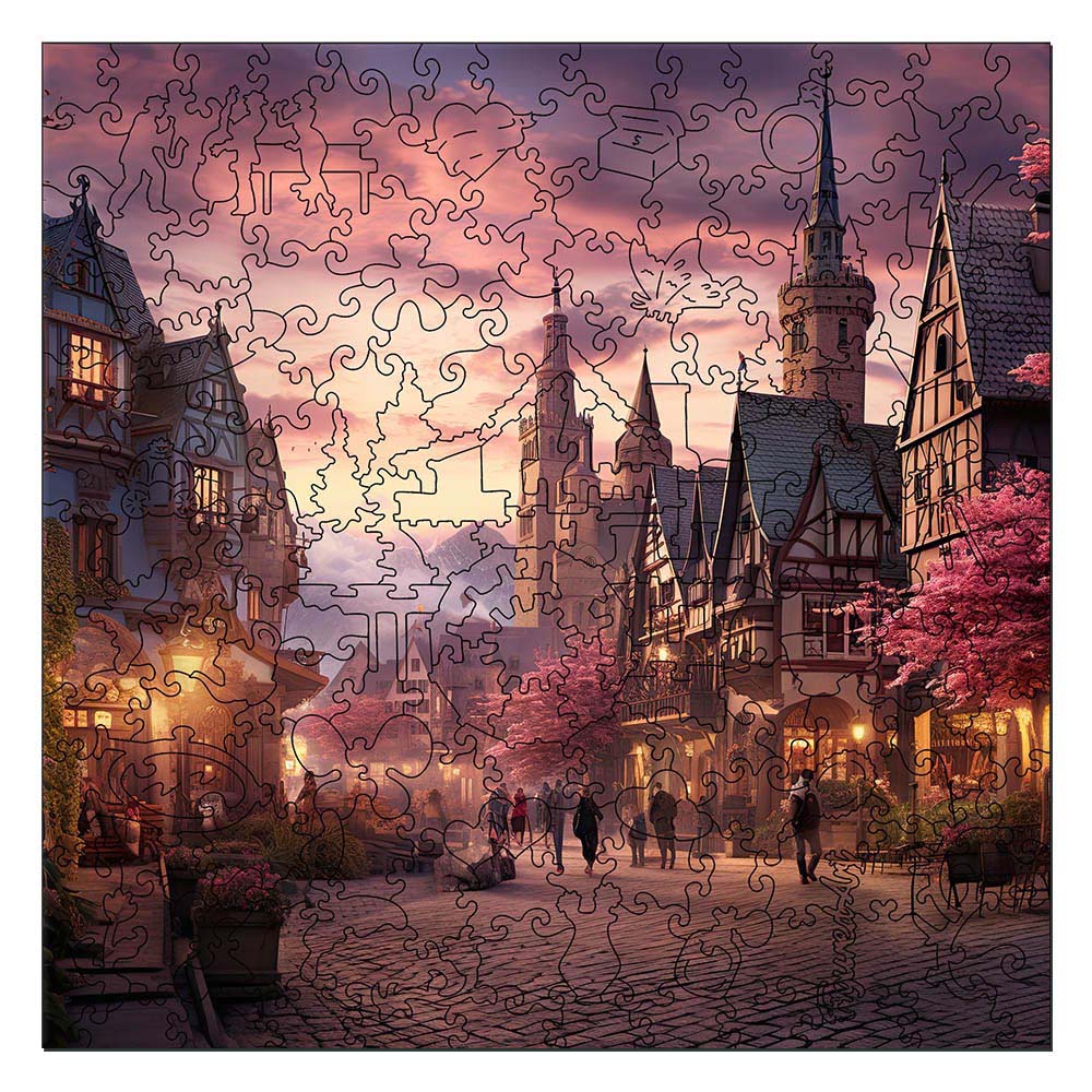 Holzpuzzle 2D Design – Märchenhaftes Dorf