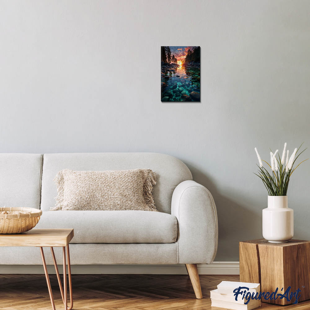 Holzpuzzle 2D Design – Sonnenuntergang und klarer Fluss - Kidis Art