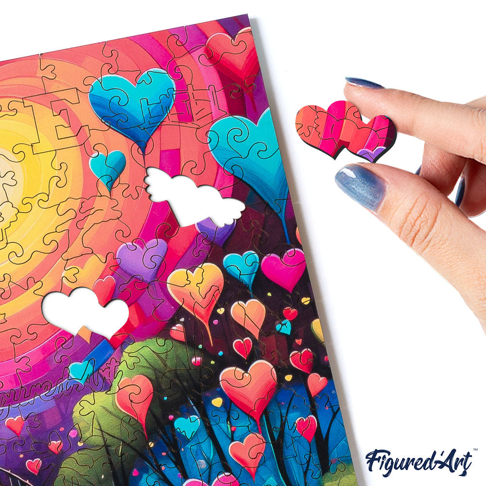 Holzpuzzle 2D Design – Weg der Herzen