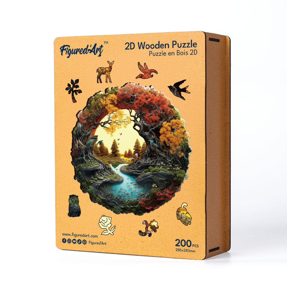 Holzpuzzle 2D Design – Herbstlicher Fluss