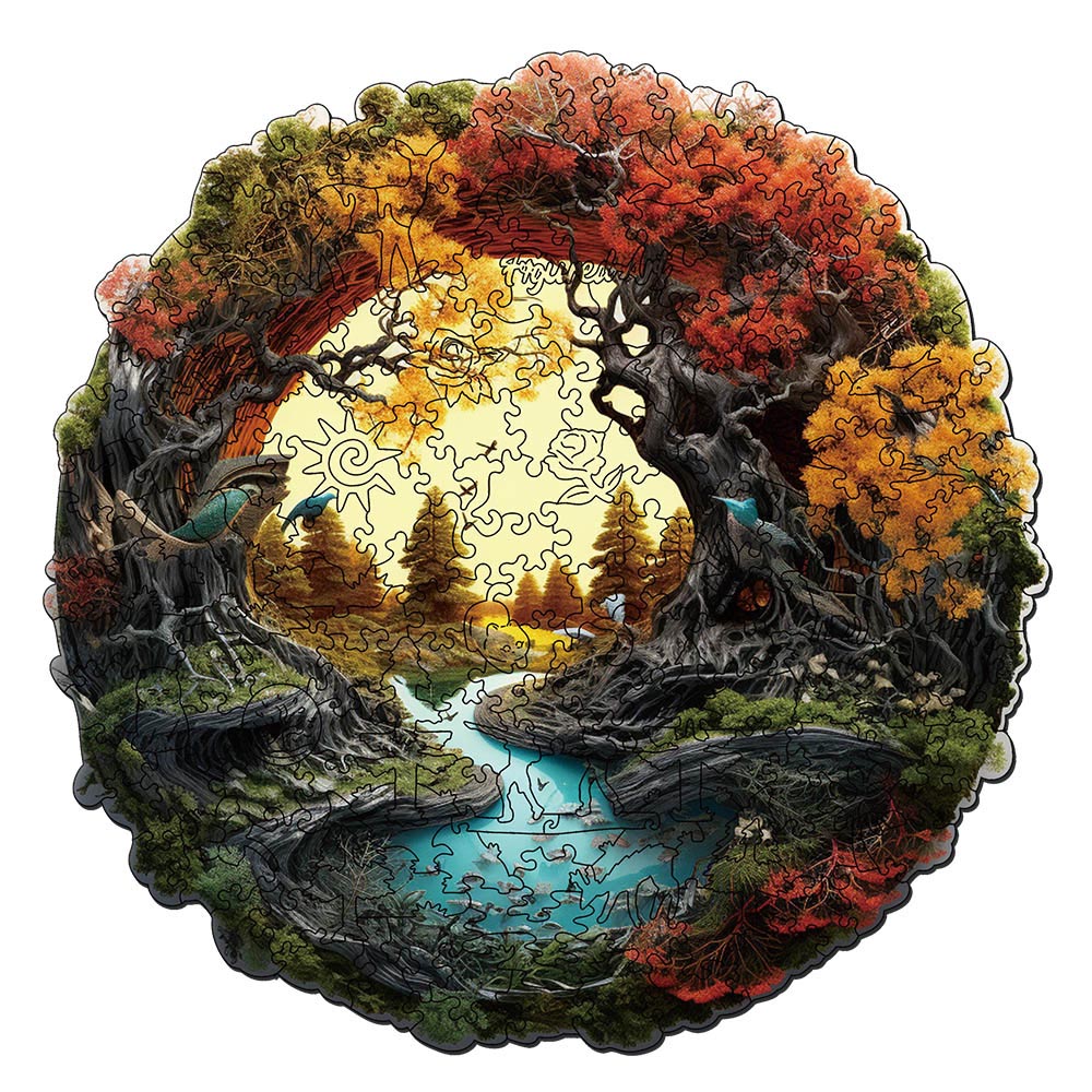 Holzpuzzle 2D Design – Herbstlicher Fluss