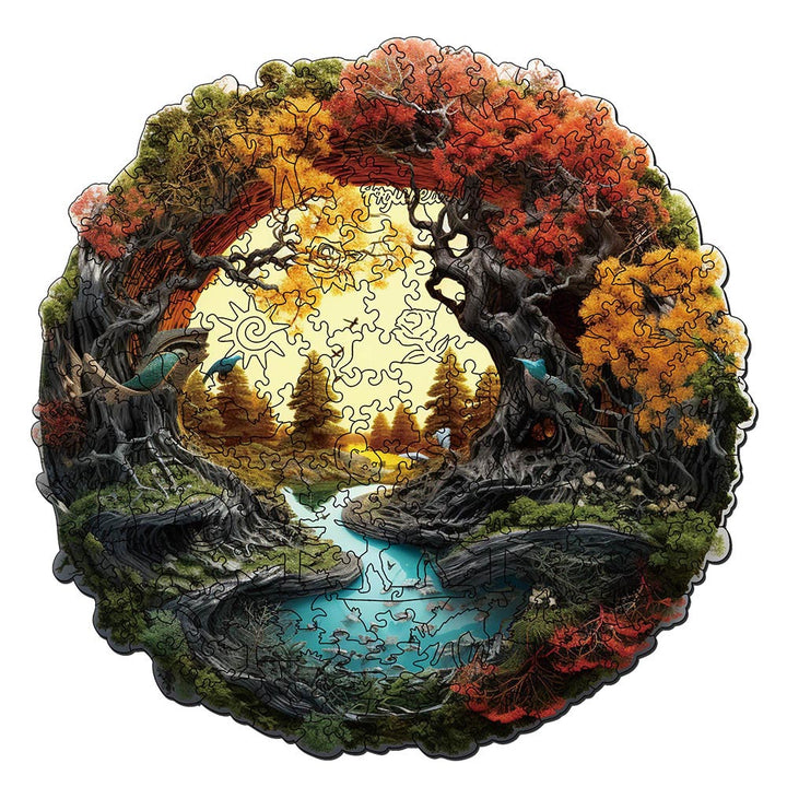 Holzpuzzle 2D Design – Herbstlicher Fluss