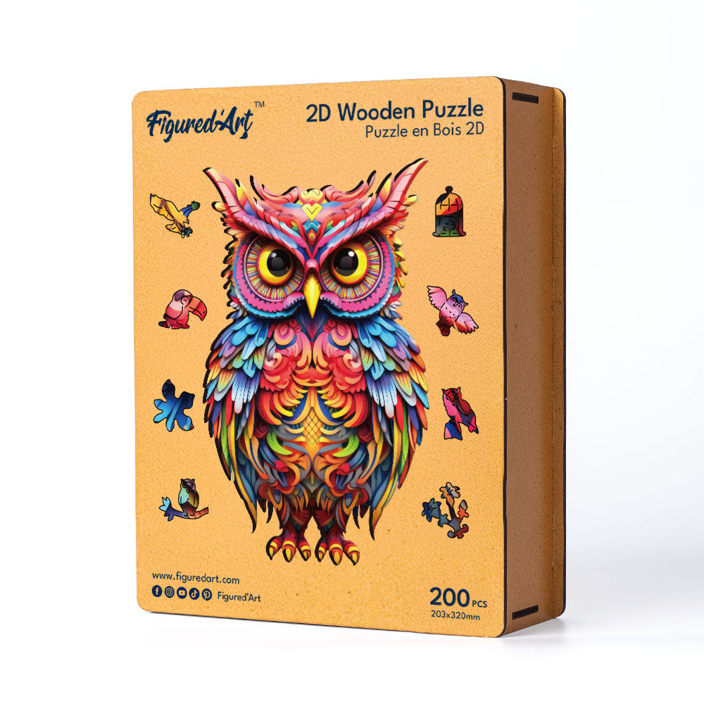 Holzpuzzle 2D Design – Strahlende Eule