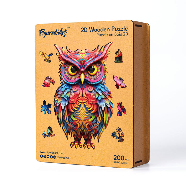 Holzpuzzle 2D Design – Strahlende Eule
