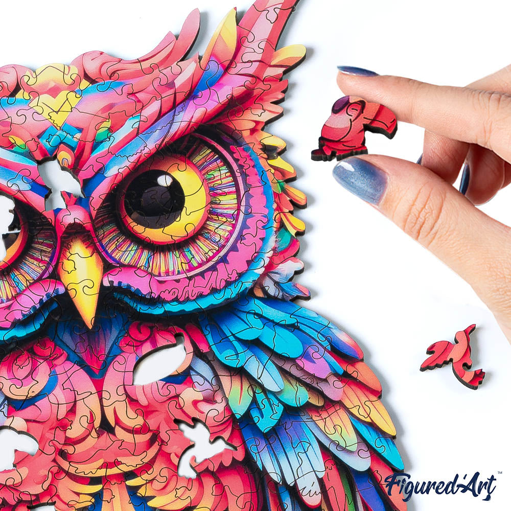 Holzpuzzle 2D Design – Strahlende Eule