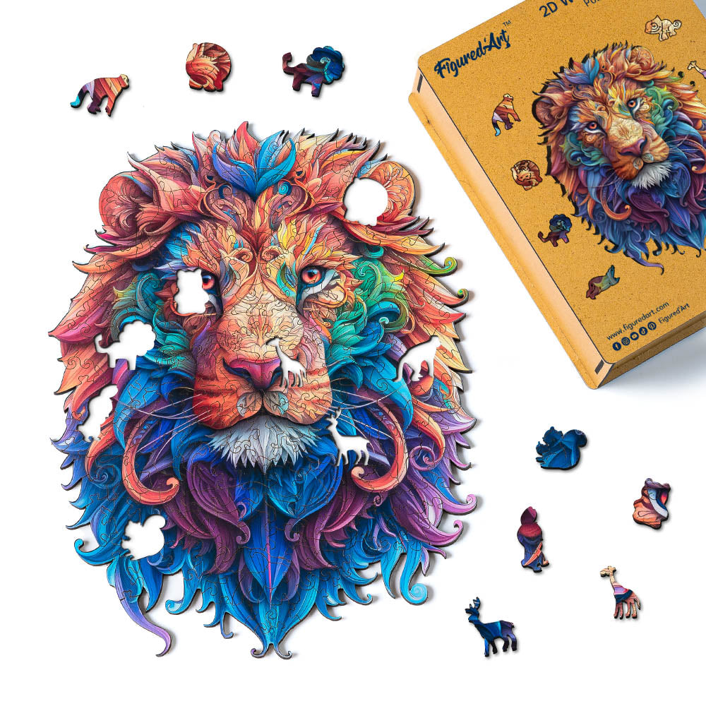 Holzpuzzle 2D Design – Lebhafter Löwe - Kidis Art