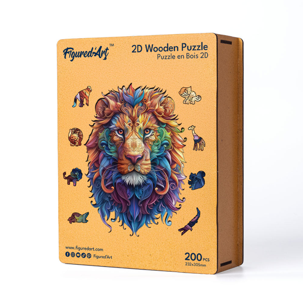 Holzpuzzle 2D Design – Lebhafter Löwe - Kidis Art