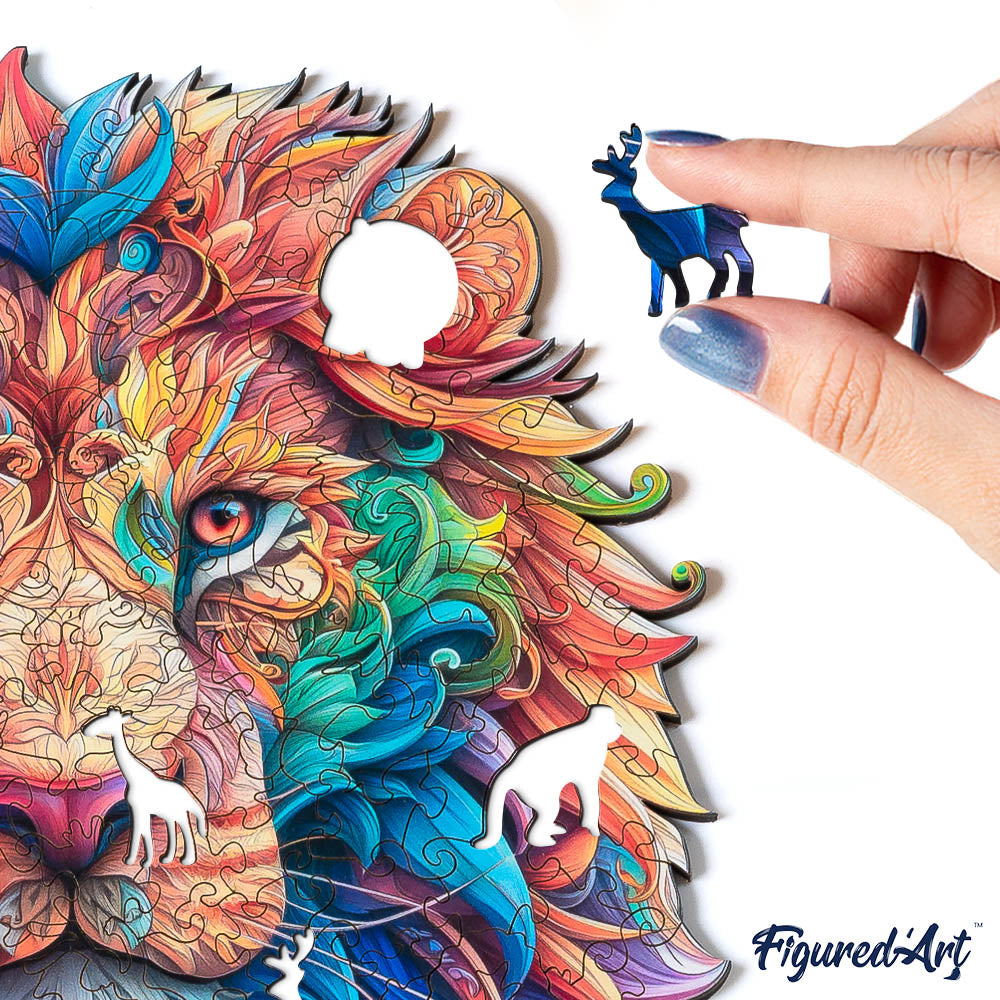Holzpuzzle 2D Design – Lebhafter Löwe - Kidis Art
