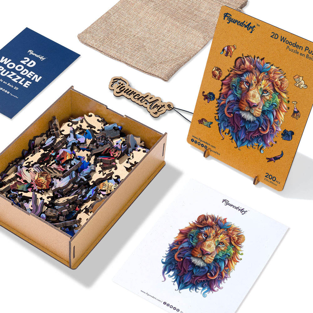 Holzpuzzle 2D Design – Lebhafter Löwe - Kidis Art