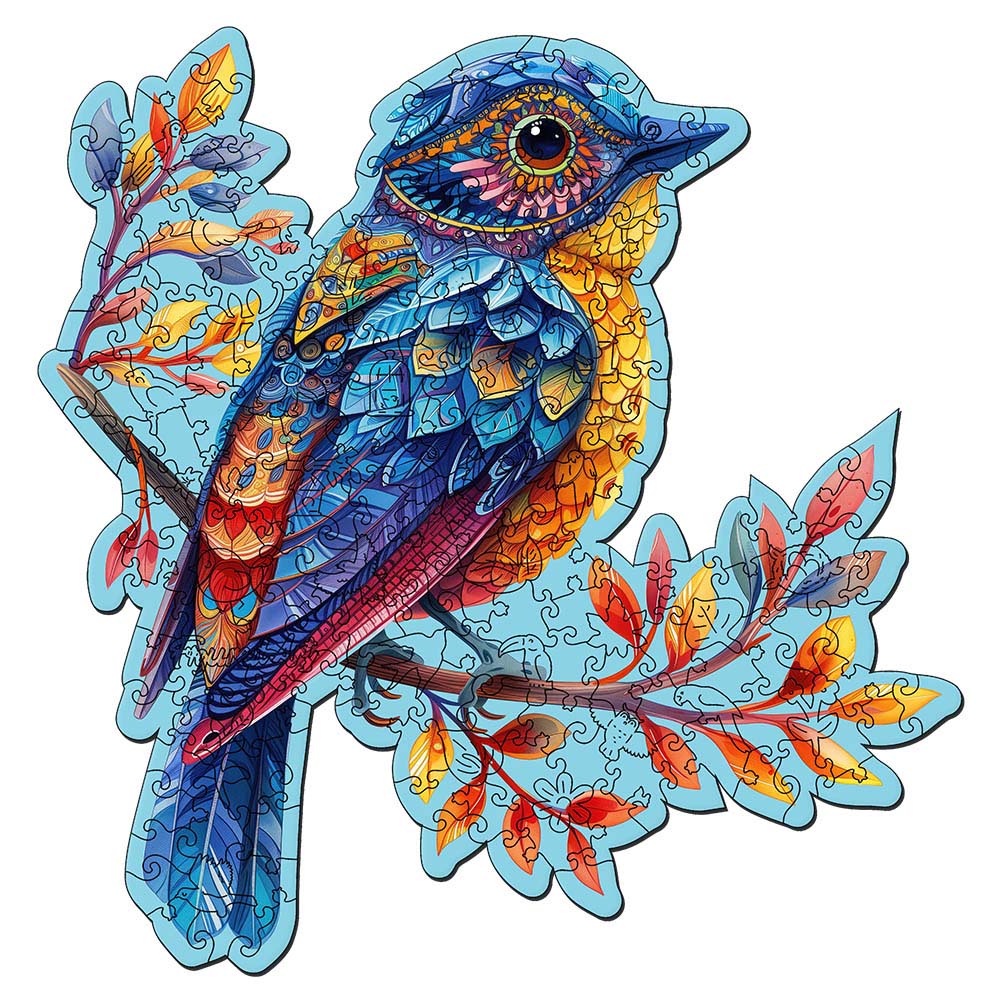 Holzpuzzle 2D Design – Blauer Vogel auf einem Ast